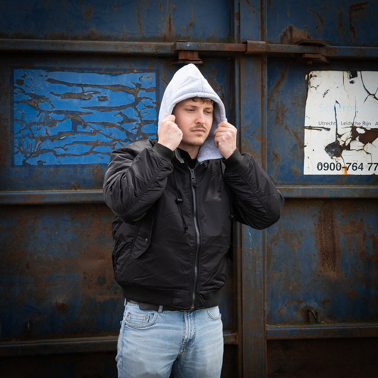 GIACCA BOMBER MA-1 CON CAPPUCCIO NERA FOSTEX