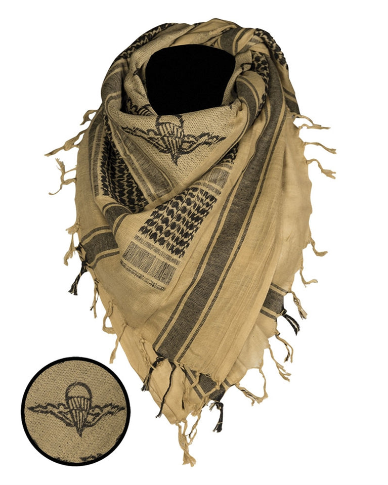 SCIARPA/KEFIAH CON LOGO PARACADUTISTI MILITARE IN COYOTE MILTEC