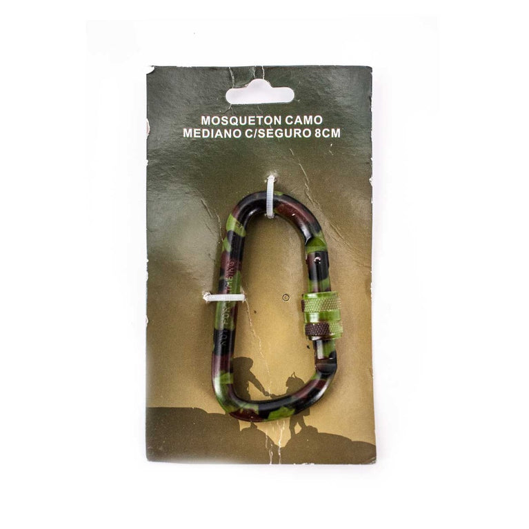 Moschettone IN ALLUMINIO  mimetico medio con chiusura di sicurezza, 8 cm