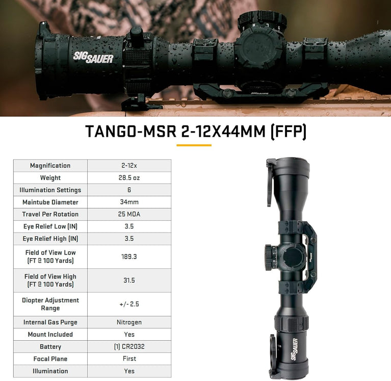 OTTICA TANGO MSR 2-12X44 FFP 0.1 MRAD SIG SAUER