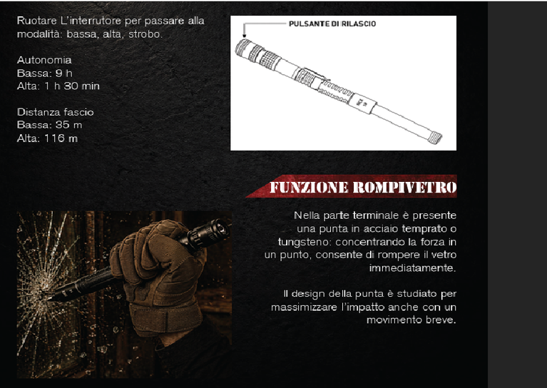 BASTONE TATTICO ESTENSIBILE CON TORCIA 3 IN 1 DIMENSIONE 19" DEFENCE SYSTEM