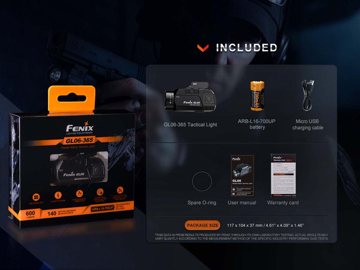 TORCIA DA 600 LUMENS PER PISTOLA GL06-365 SIG SAUER P365 NERA FENIX