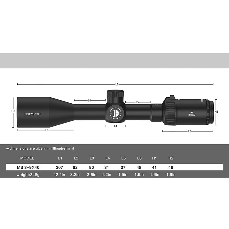 OTTICA DO MS 3-9X40 TUBO 1" ANELLI 11 mm DISCOVERY OPTICS