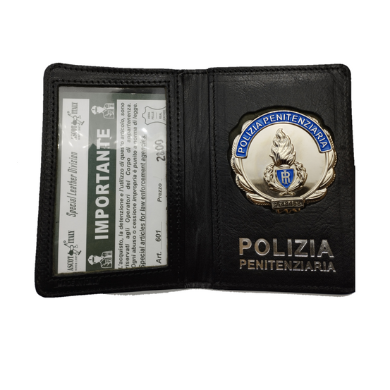PORTAFOGLIO IN PELLE CON PLACCA ARGENTATA POLIZIA PENITENZIARIA ASCOT