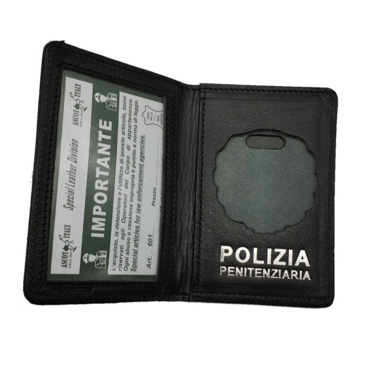 PORTAFOGLIO IN PELLE CON PLACCA ARGENTATA POLIZIA PENITENZIARIA ASCOT