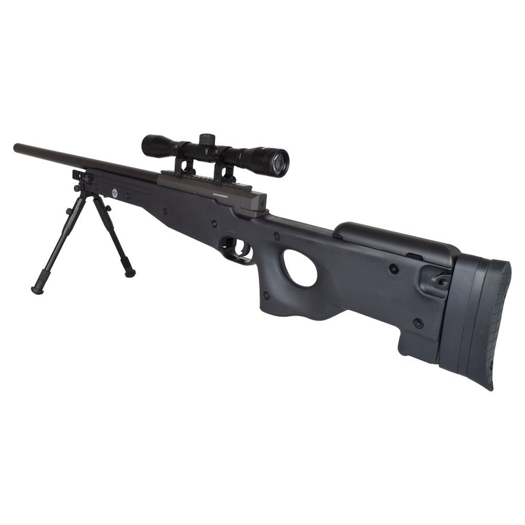 FUCILE SNIPER A MOLLA CON BIPIEDE E OTTICA 4X32 NERO WELL
