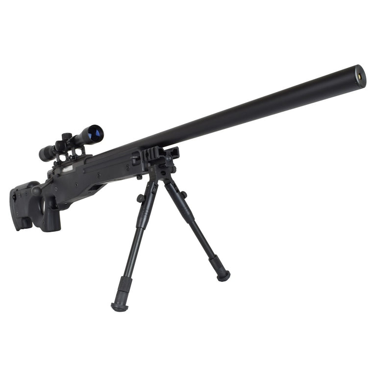 FUCILE SNIPER A MOLLA CON BIPIEDE E OTTICA 4X32 NERO WELL