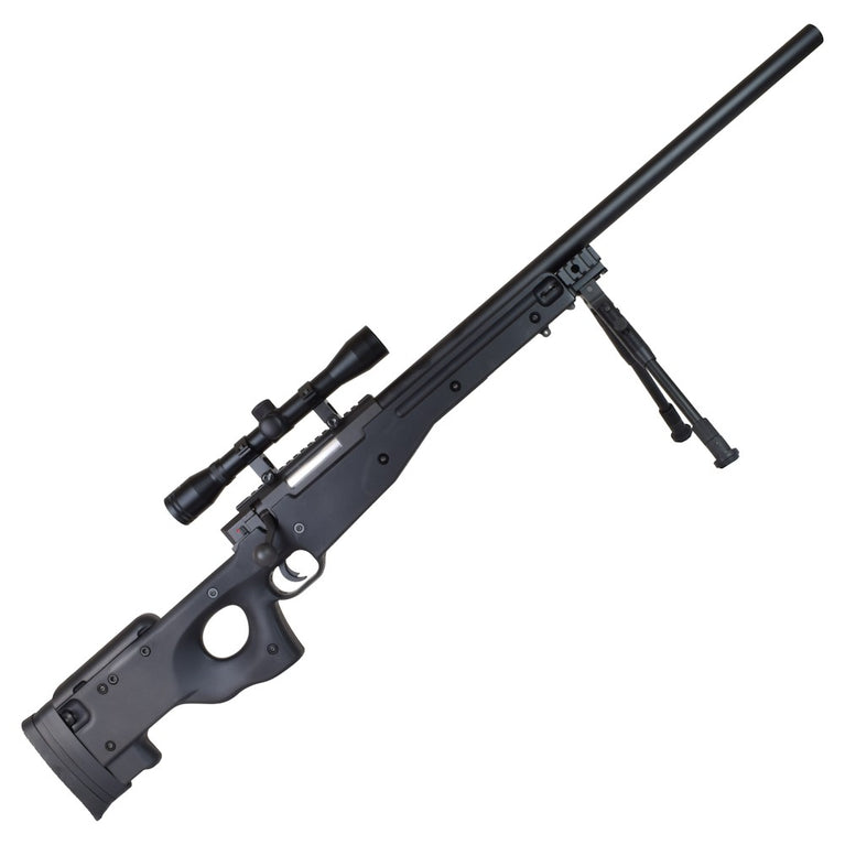 FUCILE SNIPER A MOLLA CON BIPIEDE E OTTICA 4X32 NERO WELL
