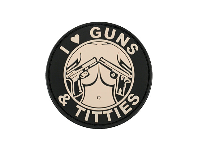 PATCH IN PVC "I LOVE GUNS AND TITTIES" 8FIELDS