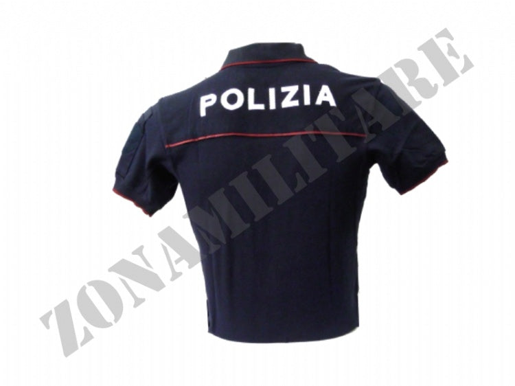Polo Polizia Di Stato Blu Con Tricolore E Ricamo