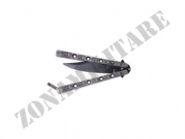 Coltello A Farfalla Richiudibile Teschi Grigio 10 Cm