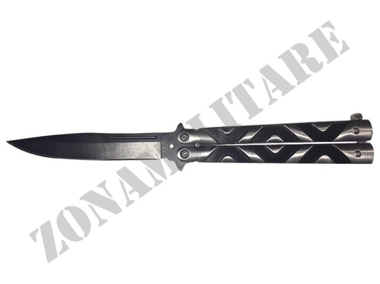 Coltello Butterfly Lama Liscia Manico Metallo Intarziato