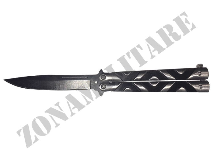 Coltello Butterfly Lama Liscia Manico Metallo Intarziato