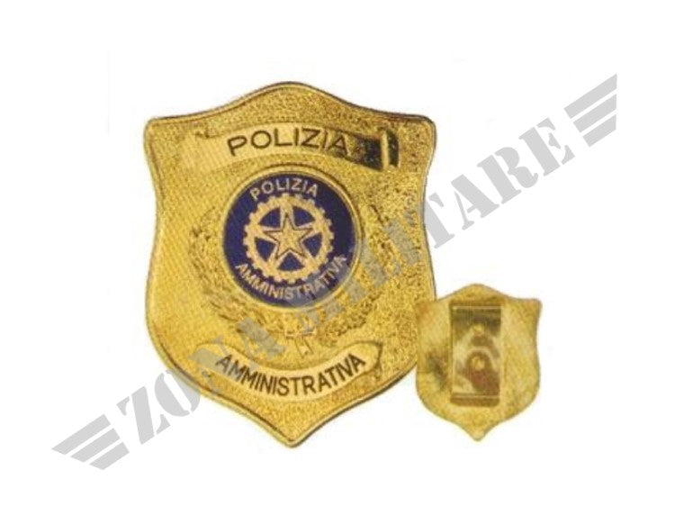 Placca Dorata Polizia Amministrativa In Metallo Con Clip