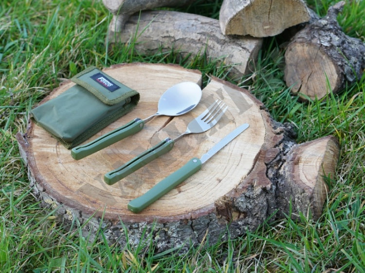 Kit Posate Pieghevoli Per Outdoor Con Fodero Verde Fosco