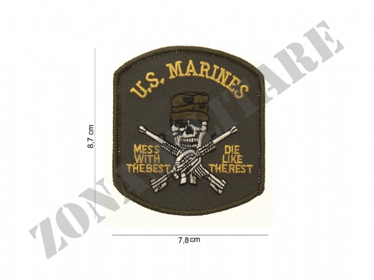 Patch Termo Adesiva Ricamata U.S. Marines Con Teschio