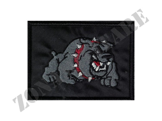Patch Bulldog Ricamata Con Velcro Su Tessuto Nero