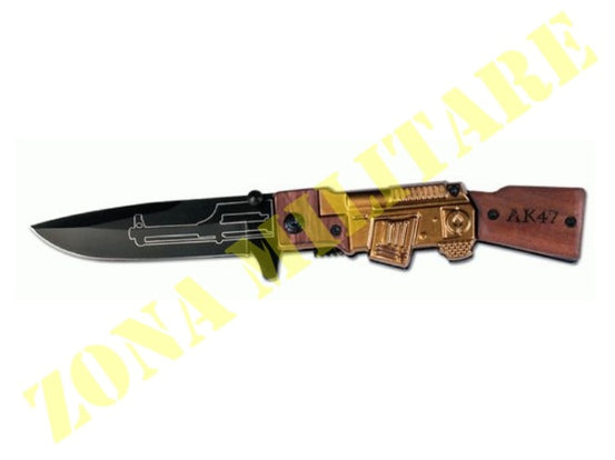 Coltello Pielcu Modello Ak47 Rifle Gold E Wood