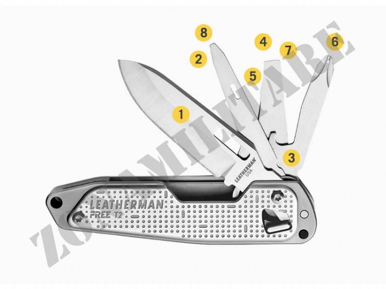 Multifunzione Free T2 Steel Leatherman 8 Utensili