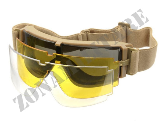 Occhialone Tipo X800 Set 3 Lenti Scocca Tan