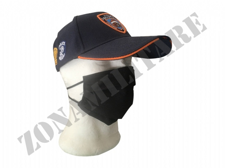 Mascherina In Tessuto Cotone Con Elastici Nera