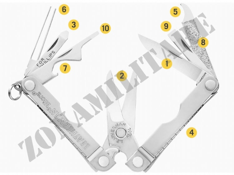 Multifunzione Micra Steel Leatherman 10 Utensili