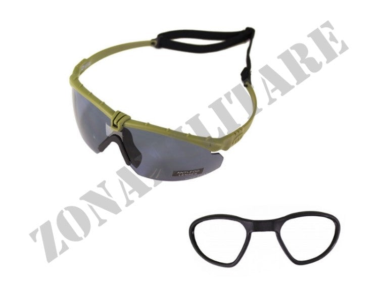 Occhiali Battle Tattici Pro Green Frame & Smoke Lense Nuprol