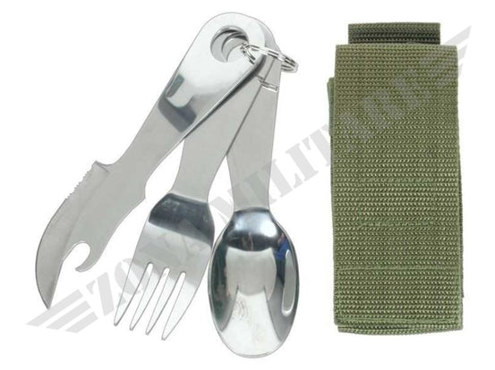 Posate Tris Camping Con Fodero Verde Cordura