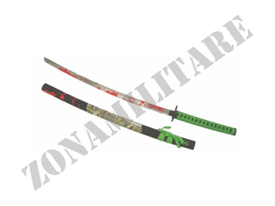 Katana Biohazard Con Profilo Verde E Macchie Sangue